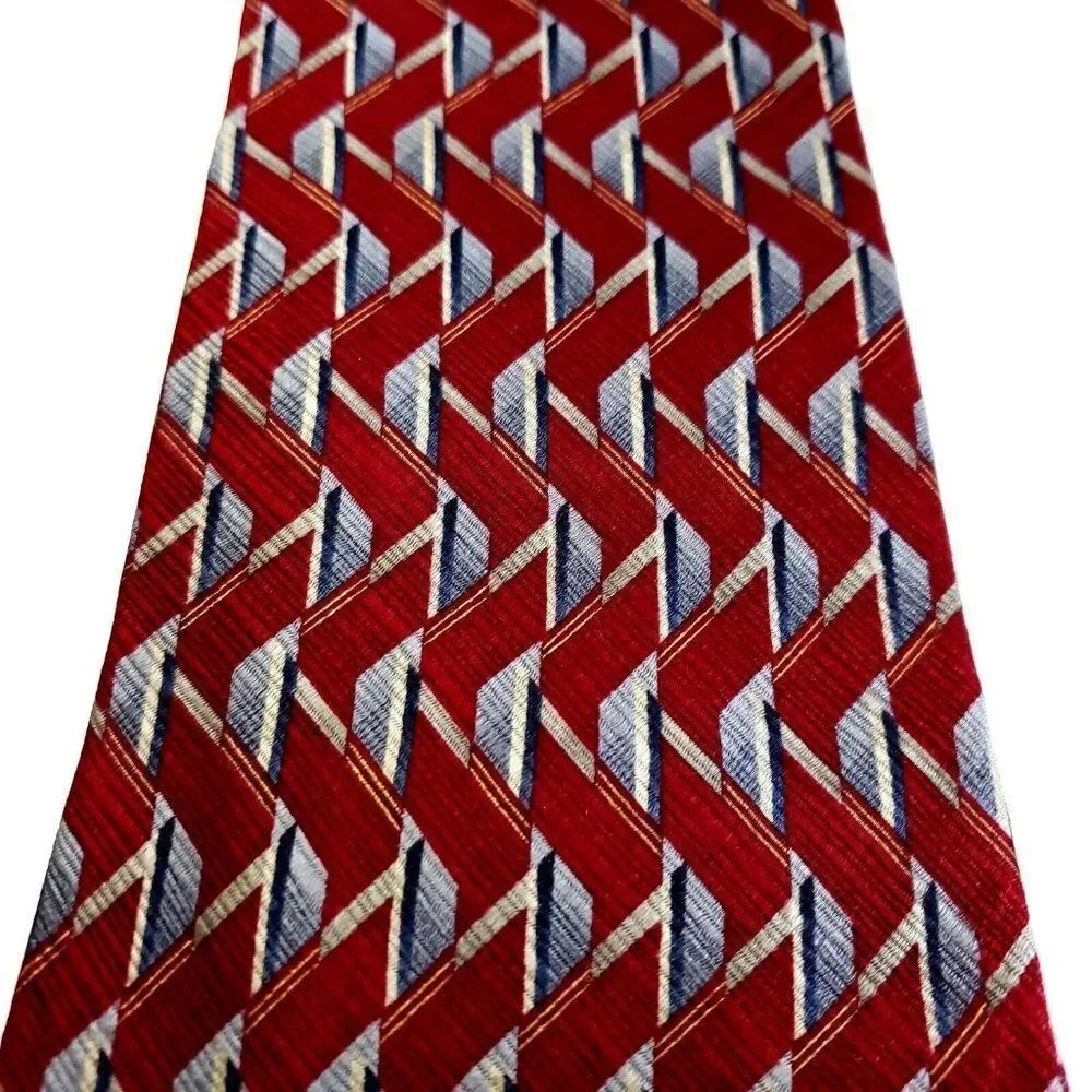 Stafford Red Print‎ Abstract Geometric Short Wide Silk Tie